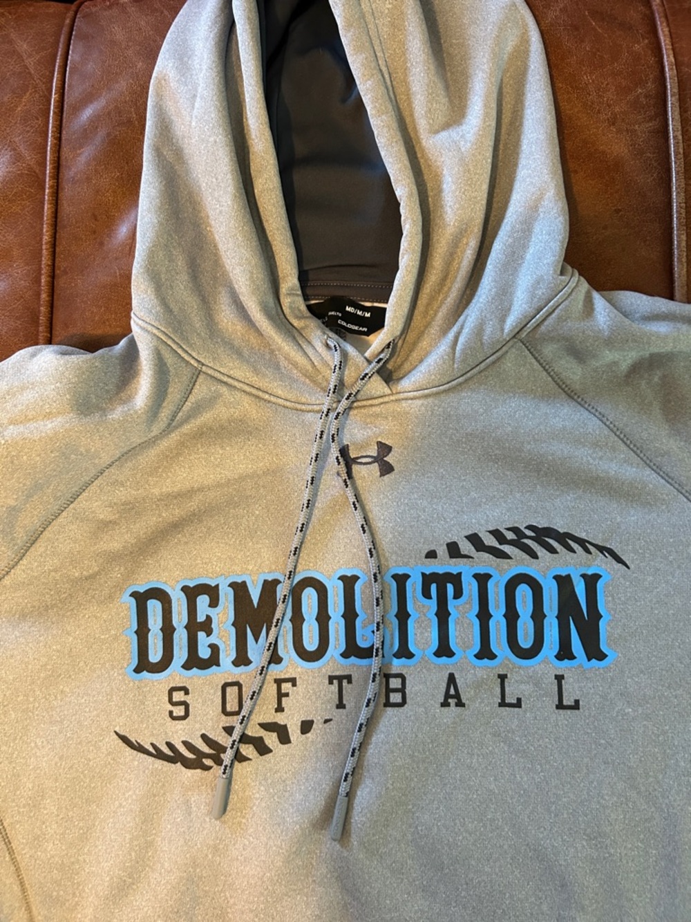 Under Armour Gray Hoodie with Blue 'Demolition' Softball Print